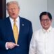 Former US President Donald Trump and Philippine President Ferdinand Marcos Jr. pose together outside the White House following bilateral trade talks.