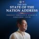 President Ferdinand R. Marcos Jr. in traditional Barong Tagalog, featured in the official 2025 State of the Nation Address poster with date and venue details on a blue background.