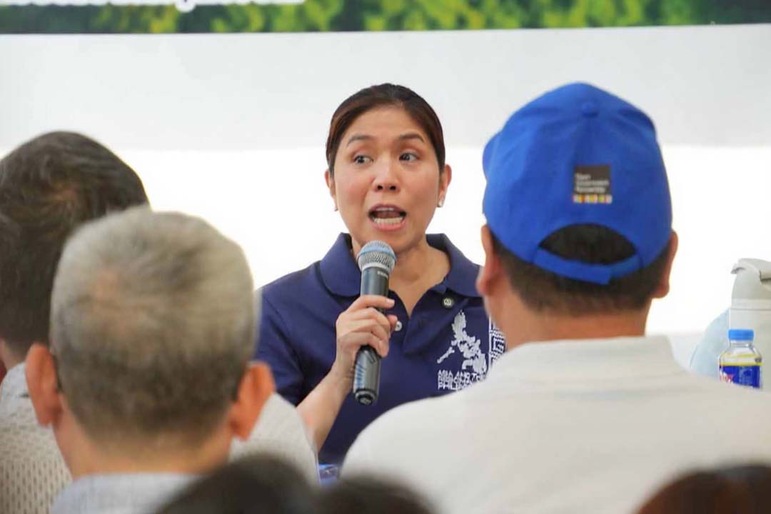 DBM Secretary Amenah Pangandaman speaks during the launch of the Flood Control Project Components under the DIME initiative in Pasay City.