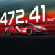 Red YANGWANG U9 Track Edition supercar speeding on track with glowing 472.41 km/h text in the background, highlighting its world record top speed.