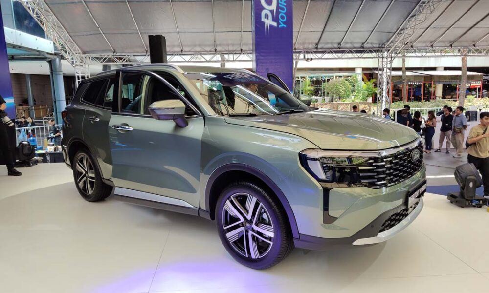 Ford Territory Hybrid in Oasis Green on display at a launch event in the Philippines.