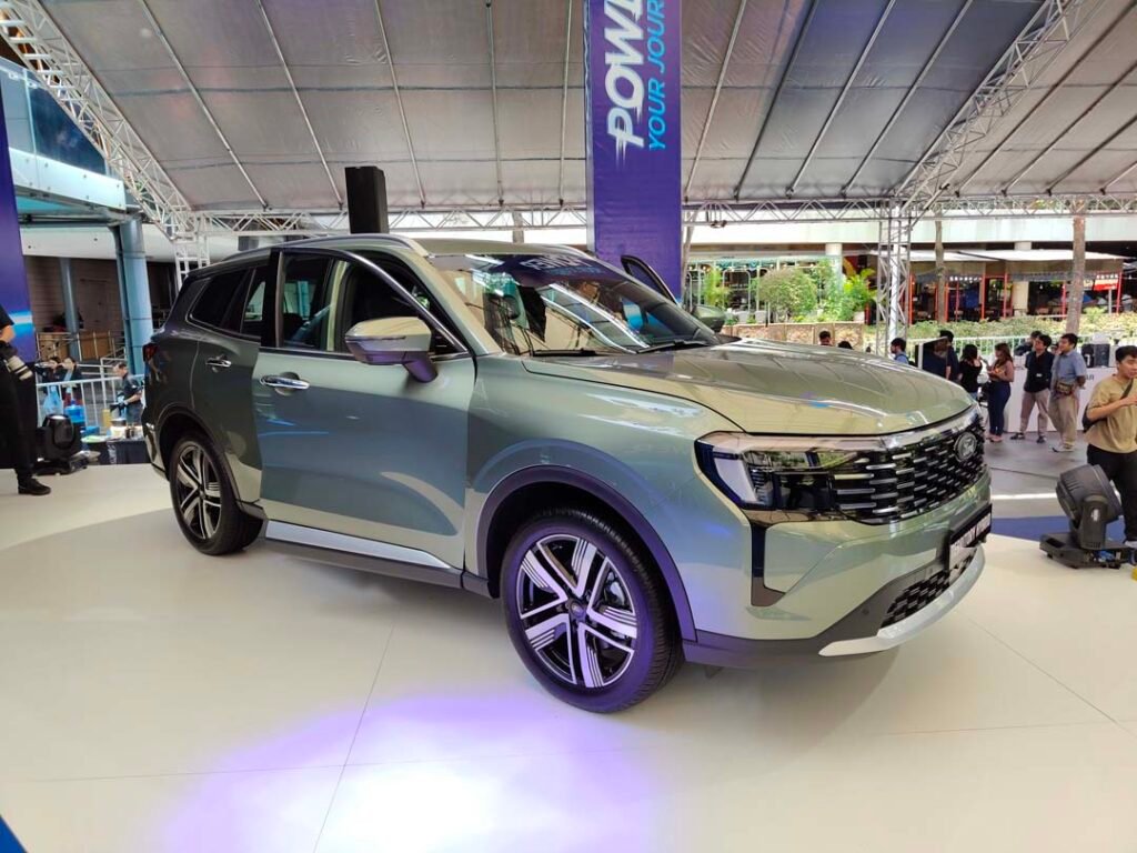 Ford Territory Hybrid in Oasis Green on display at a launch event in the Philippines.
