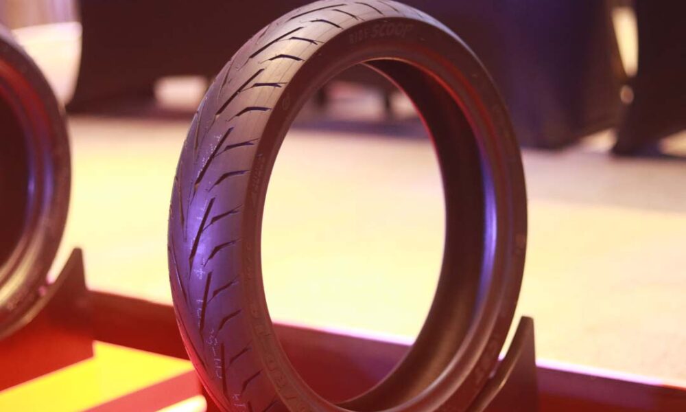 Close-up of the CST Ride Scoop CM-SC01 scooter tire on display at the launch event in the Philippines.