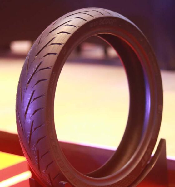 Close-up of the CST Ride Scoop CM-SC01 scooter tire on display at the launch event in the Philippines.