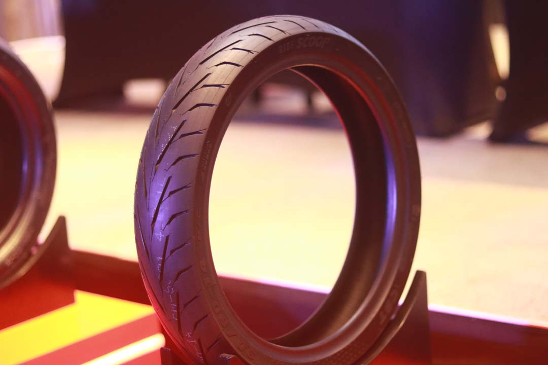 Close-up of the CST Ride Scoop CM-SC01 scooter tire on display at the launch event in the Philippines.
